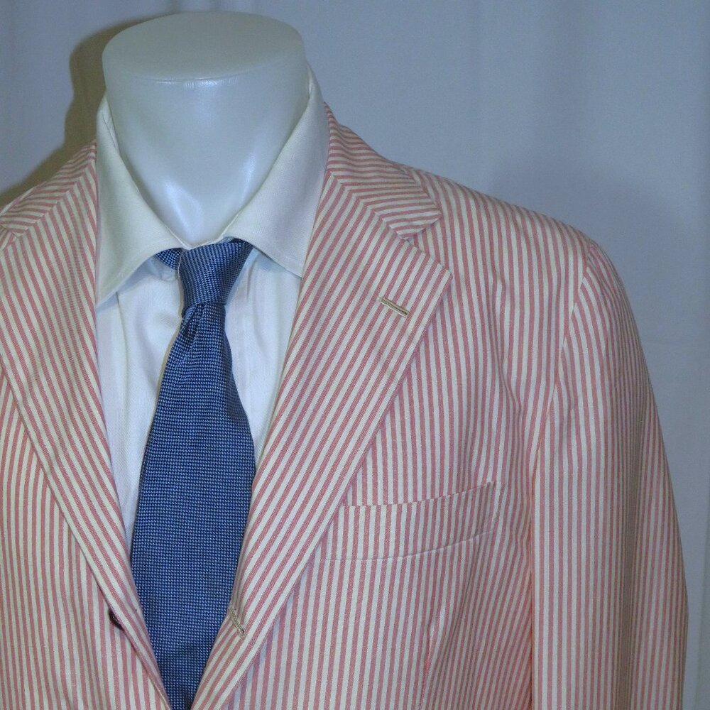 Kiton Lightweight Cashmere Blend White Red Stripe Three Roll Two Blazer 44R NWT